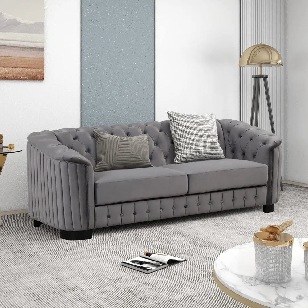 Ljustra 82'' Velvet Chesterfield Sofa Modern Mid-Century 3-Seat Couch