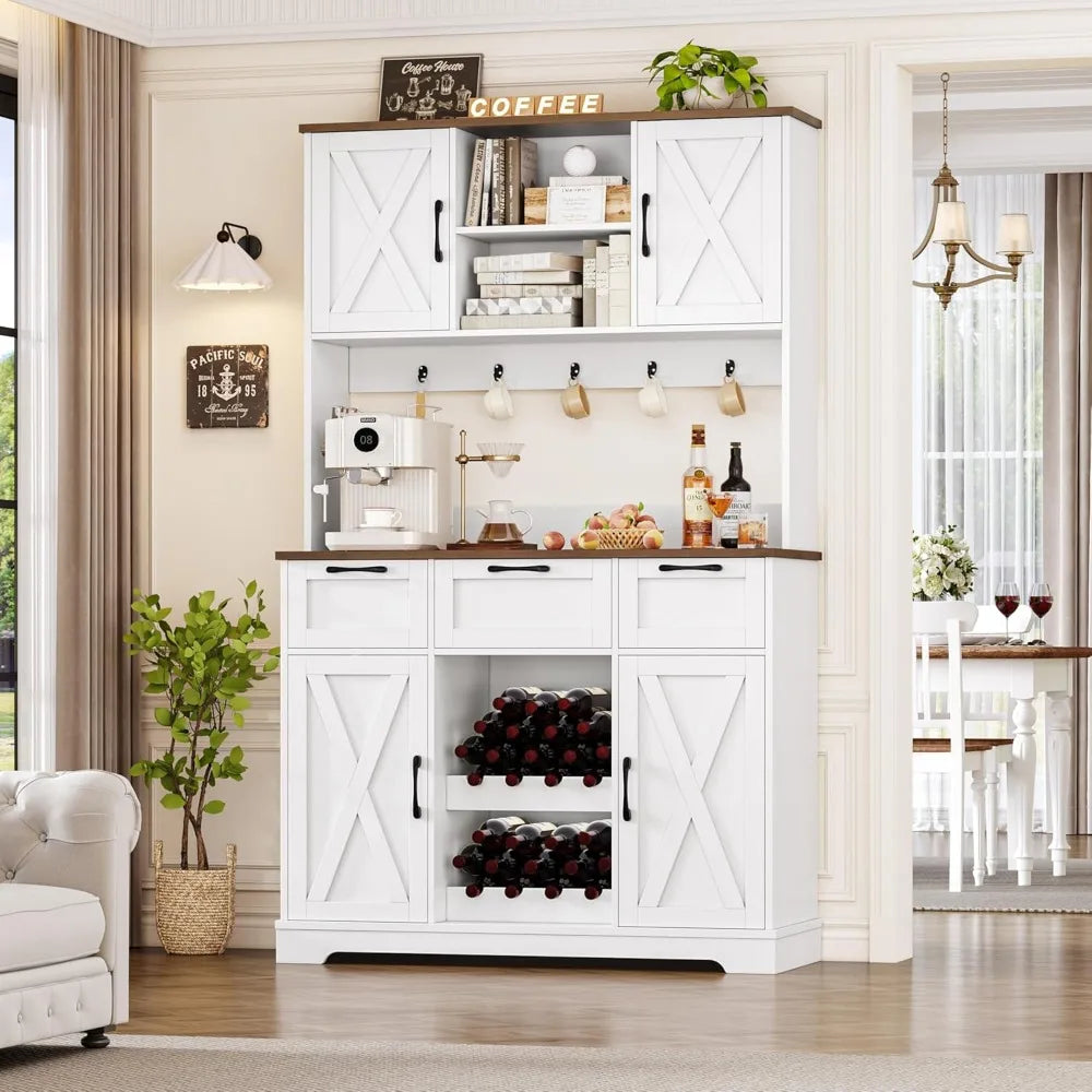 72 Inch Large Kitchen Pantry Storage Cabinet with Barn Doors and Drawers