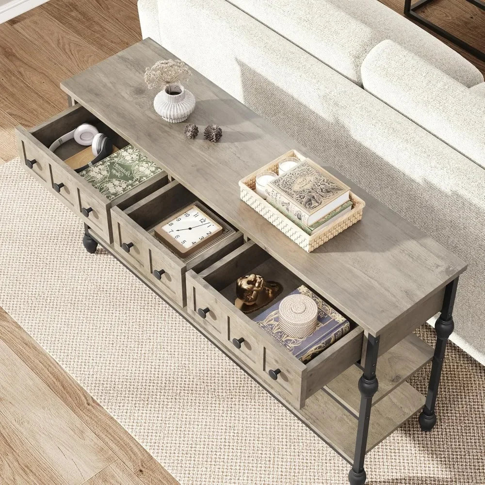 52 Inch Console Table Entryway Table with 3 Drawers and 3 Tier Design