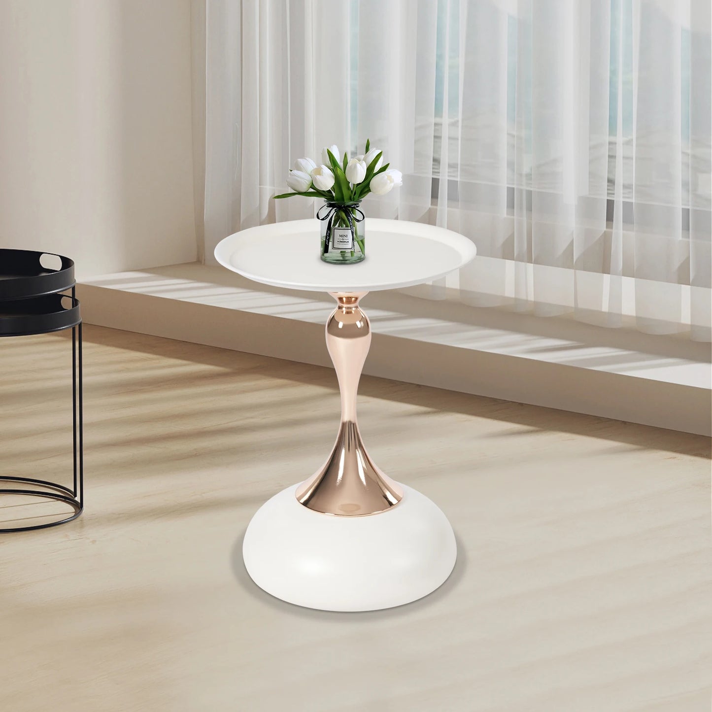 Modern Round Side Table White Metal End Table Small Coffee Table Living Room