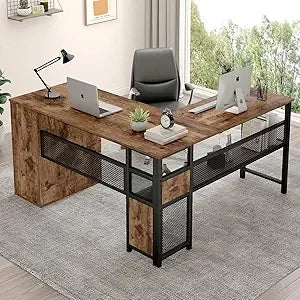 Reversible L Shaped Corner Desk Farmhouse Wood Computer Desk