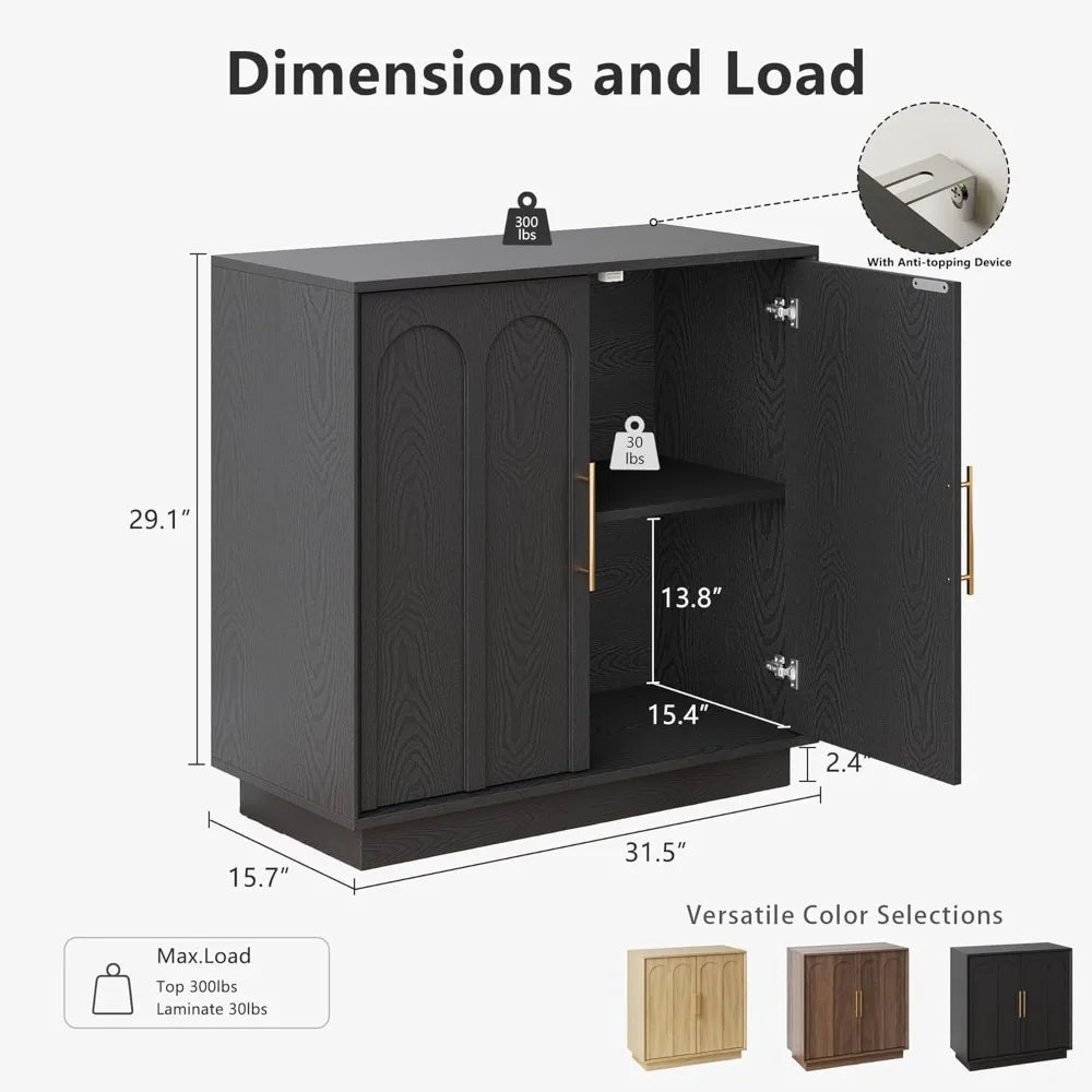 Modern Sideboard Buffet Cabinet Arched Doors Adjustable Shelf Storage