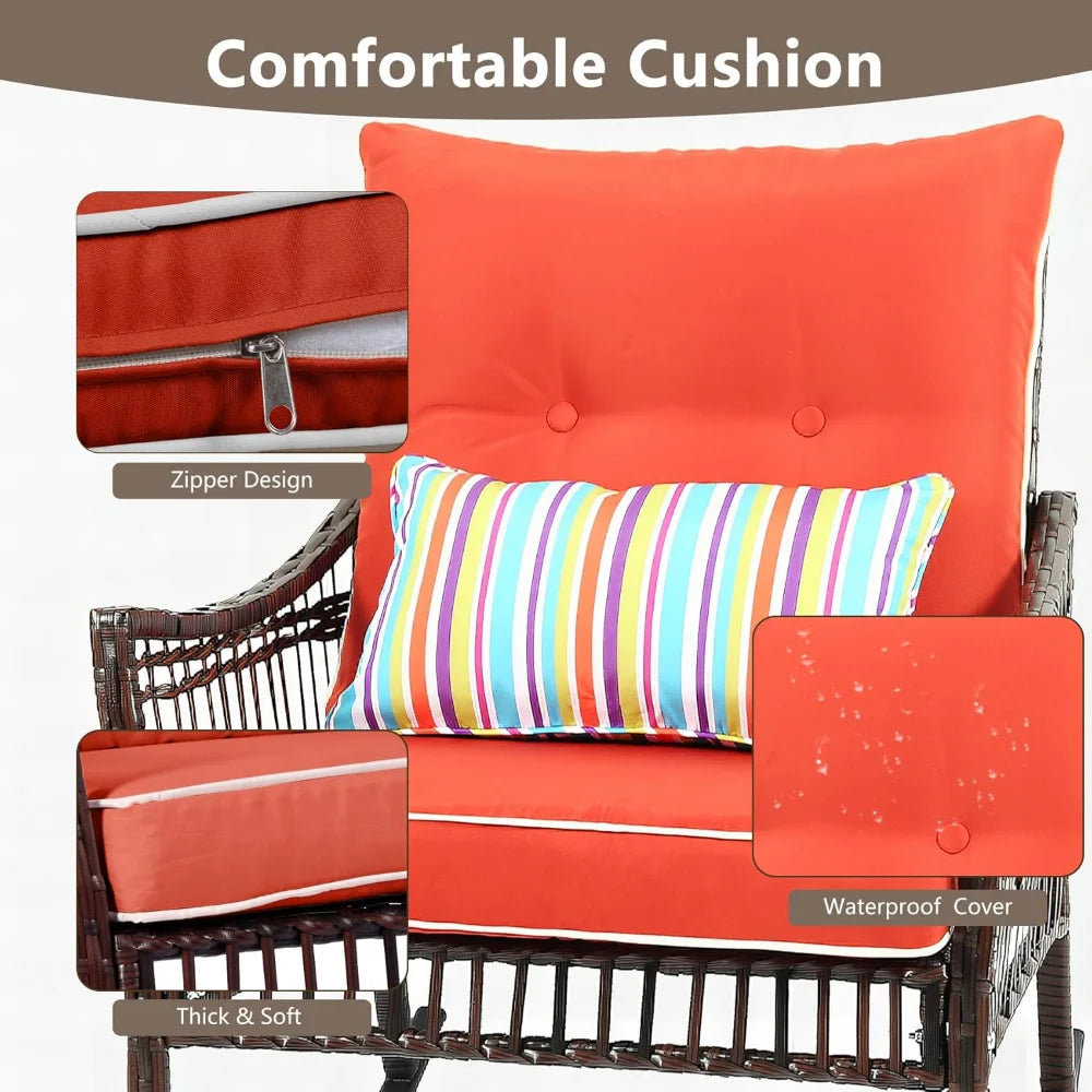 3-Piece Patio Furniture Set Wicker Rocking Chairs Coffee Table