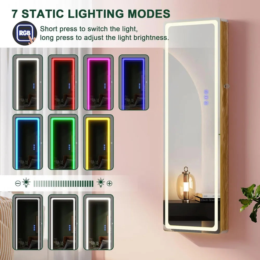 LED Mirror Jewelry Cabinet Wall Mounted Organizer with RGB Lights