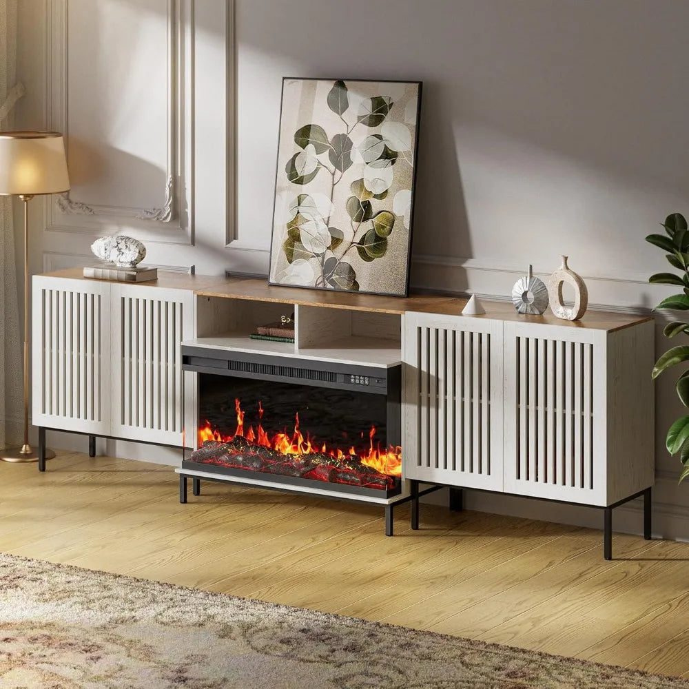 3-Sided Glass Farmhouse Fireplace TV Stand for TVs Up to 100 Inch