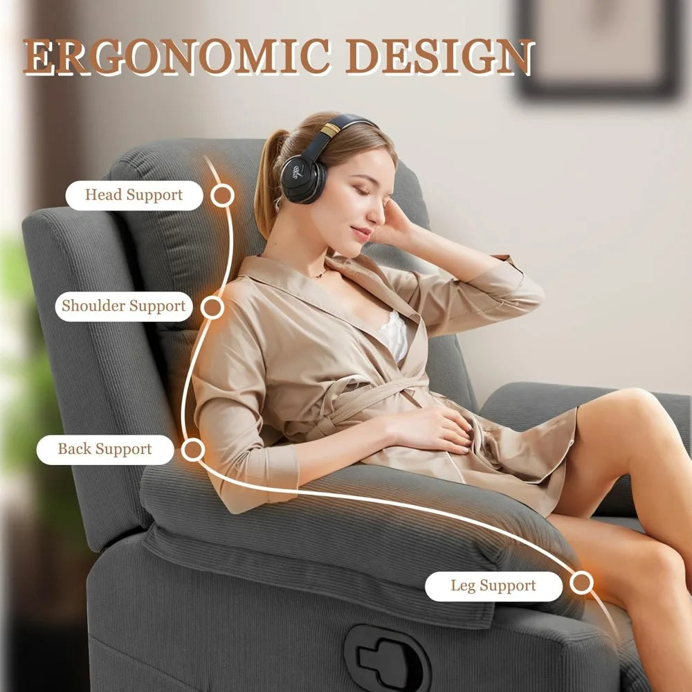 Recliner Chair for Small Spaces Upholstered Manual Recliner with Pockets