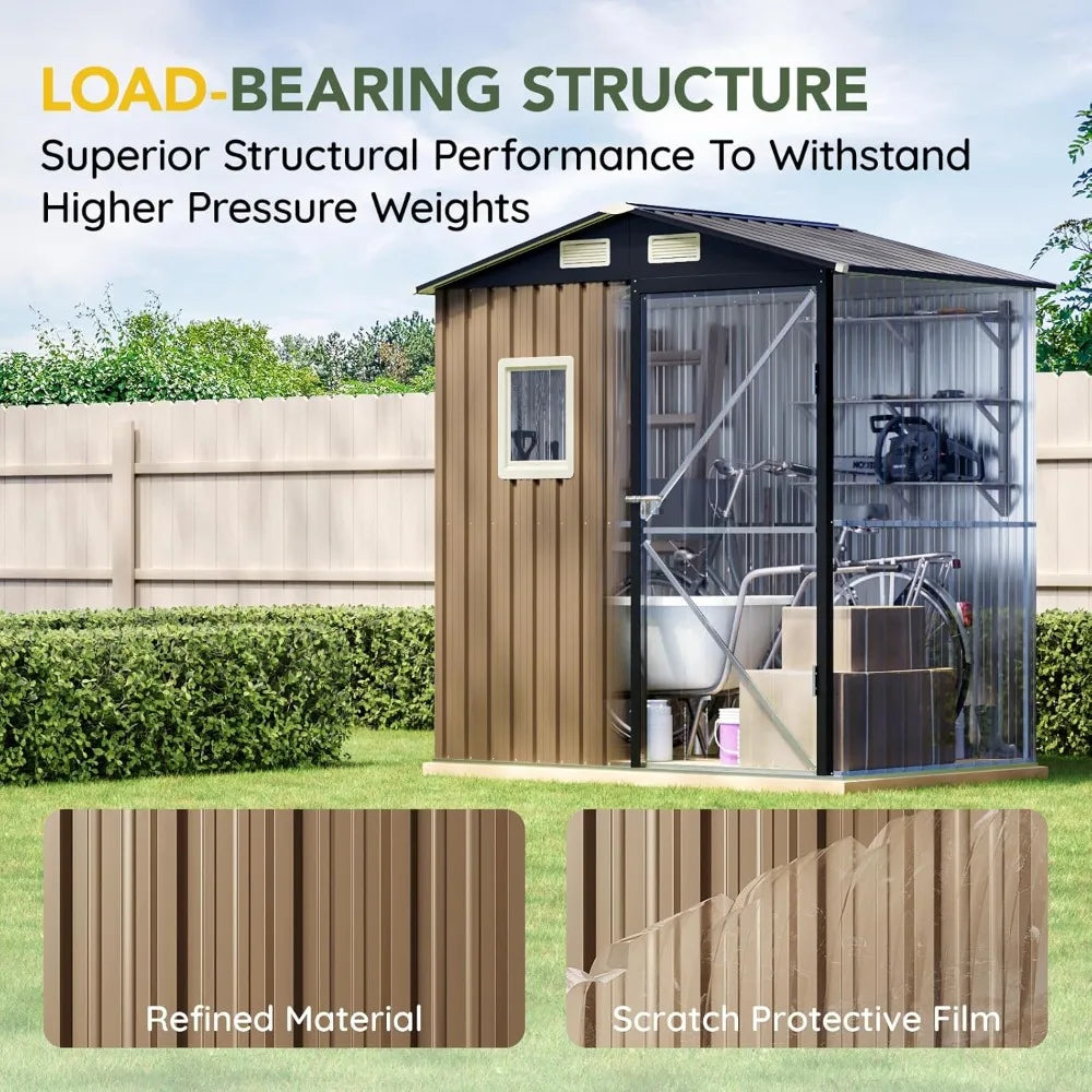 6x4FT Outdoor Steel Storage Shed Lockable Doors Garden Tool Storage