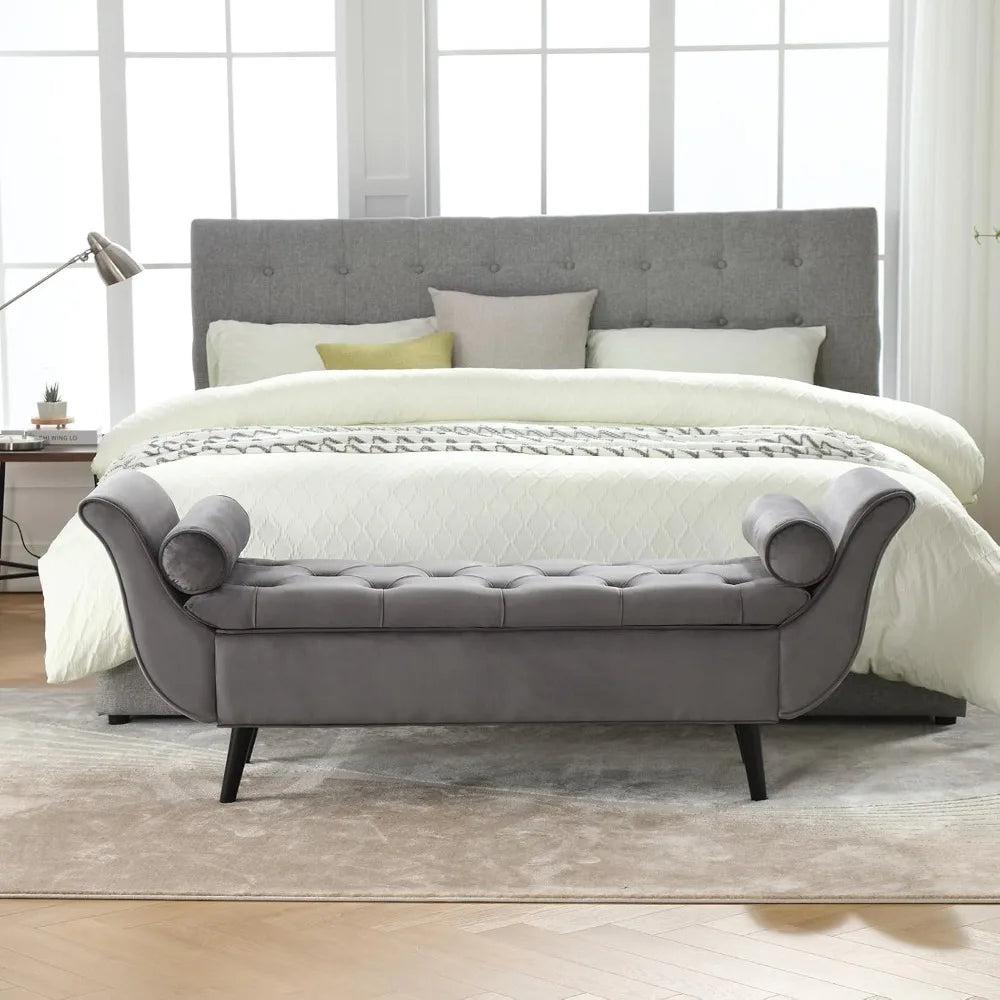 65 Inch Velvet Tufted Storage Bench Ottoman for Bedroom Entryway