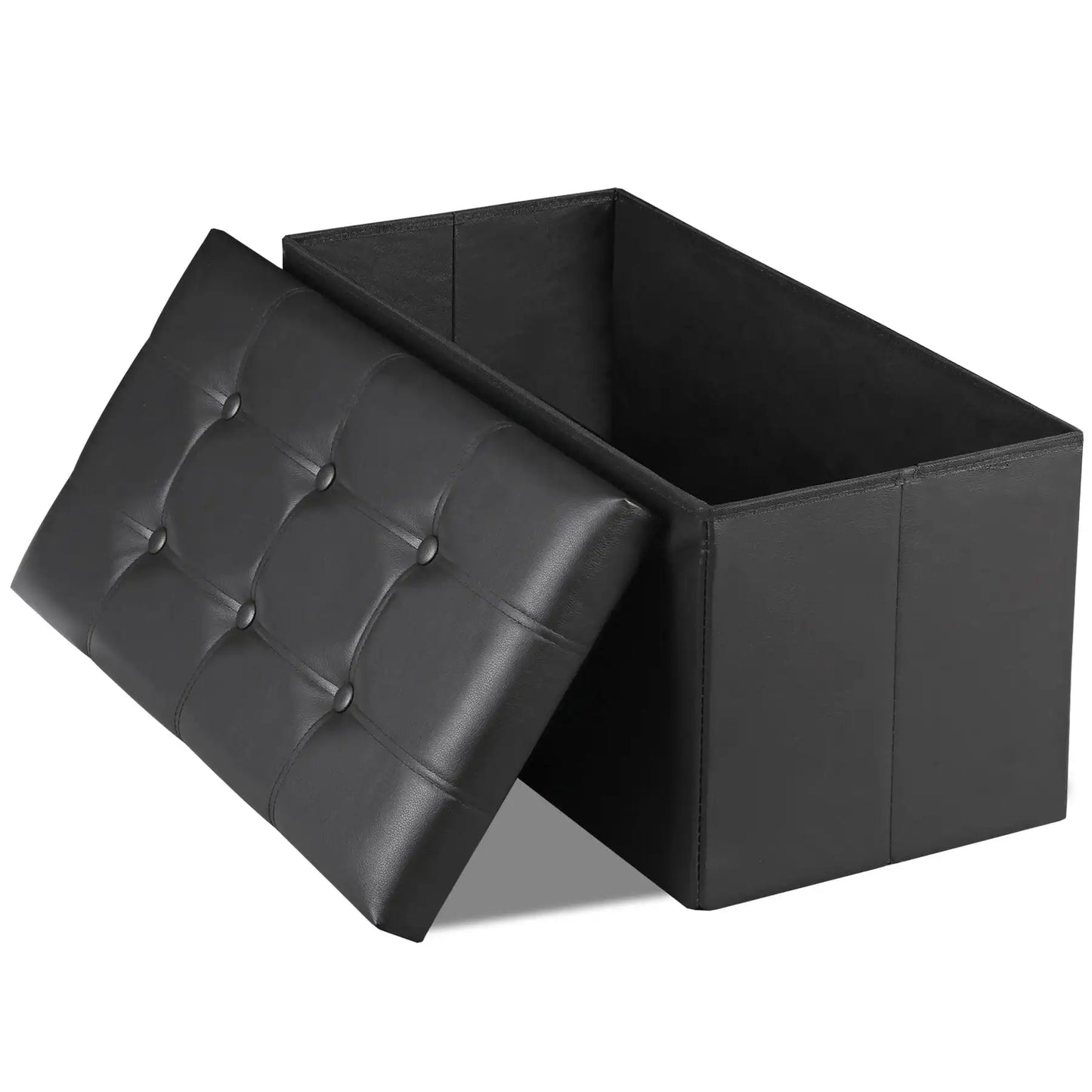 Folding Storage Ottoman Bench Faux Leather Footrest 350 lbs Capacity