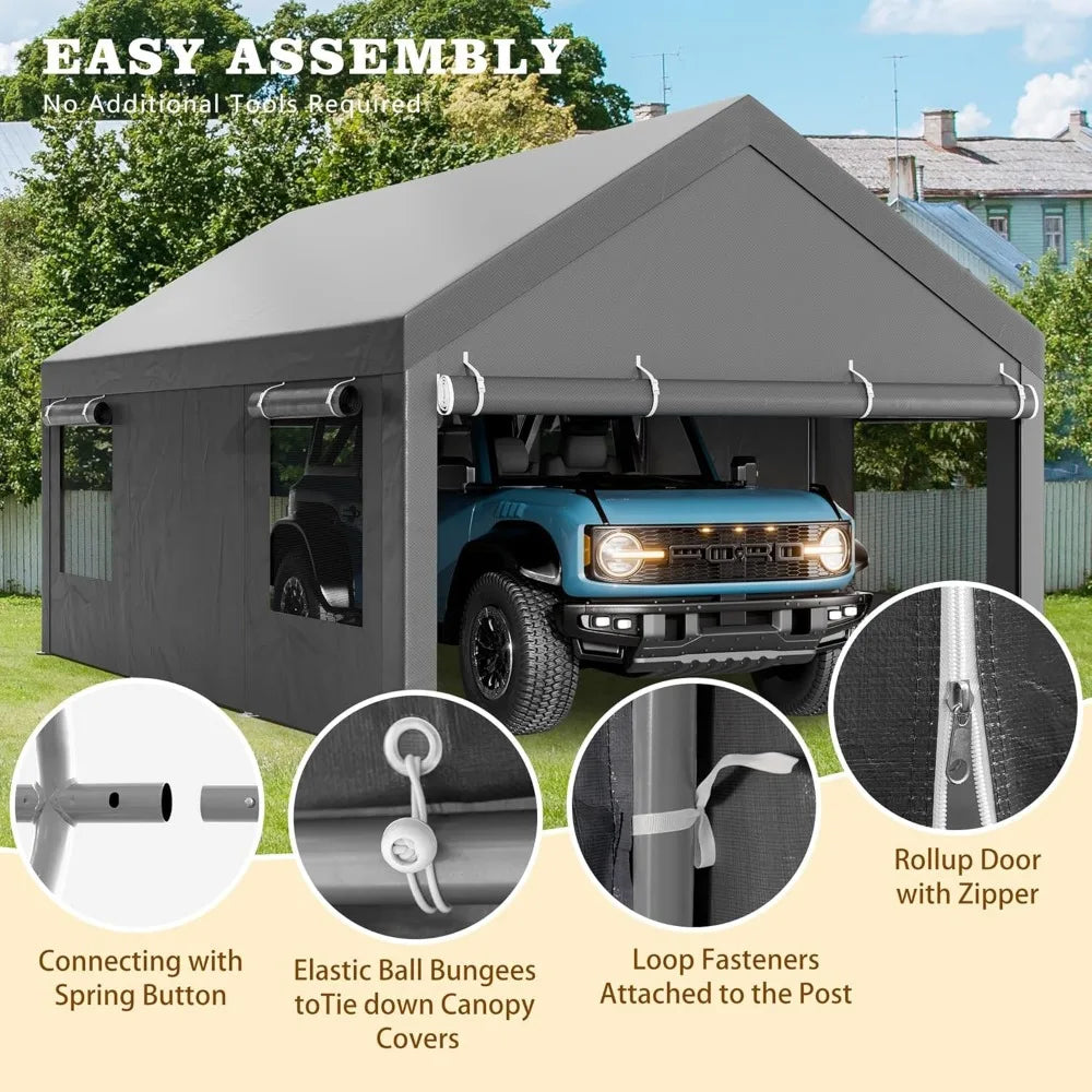 Heavy Duty 12x20 ft Carport Canopy Portable Garage with Removable Walls