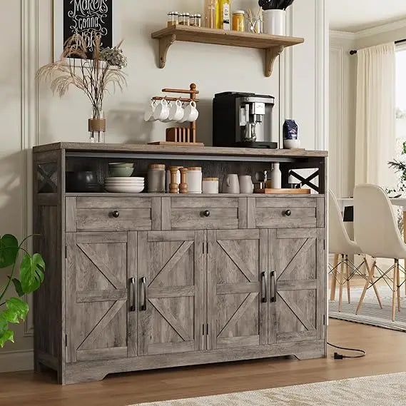 51 Inch Farmhouse Buffet Sideboard Cabinet with Drawers and Barn Doors