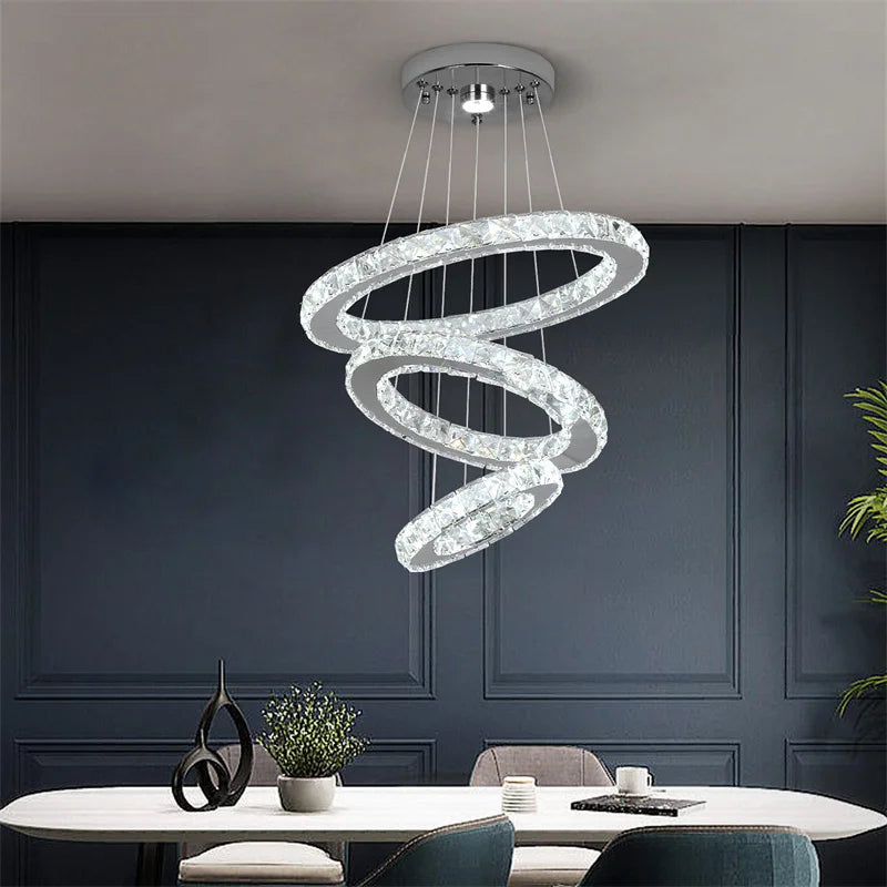 Modern Crystal Rings LED Chandelier Luxury Ceiling Lamp Remote Control