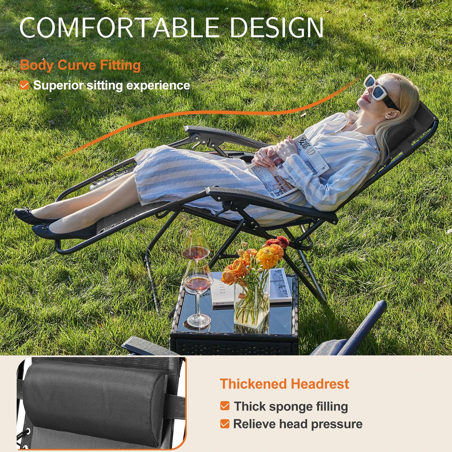 Portable Zero Gravity Recliner Camping Lounge Chair Set of 2