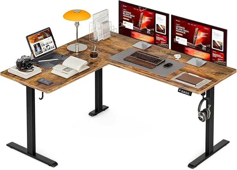 L Shaped Electric Height Adjustable Standing Desk 63x55 Inch Home Office