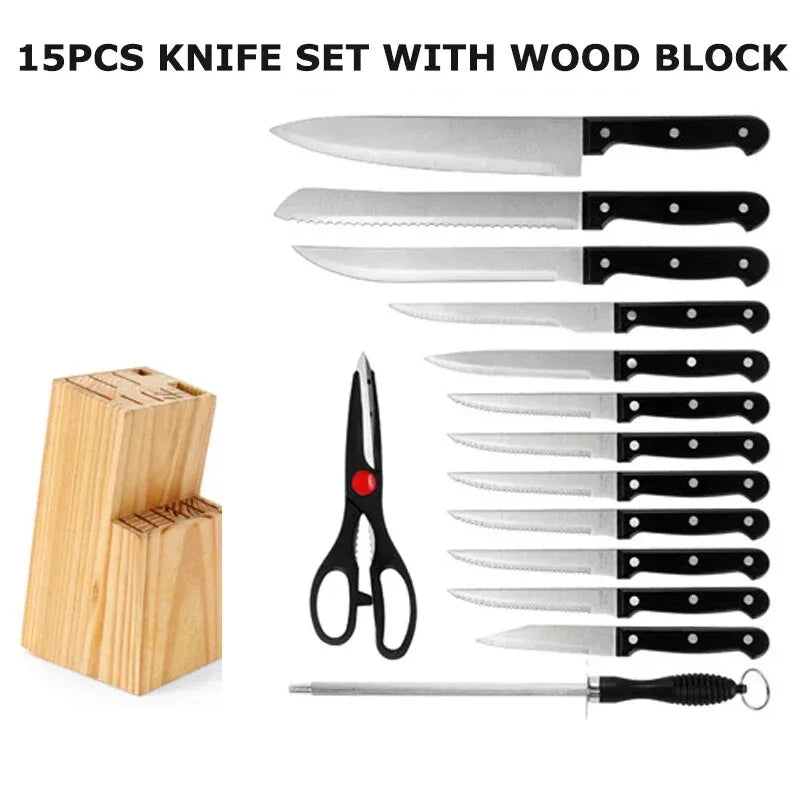 Ljustra 15pcs Kitchen Knife Set with Solid Wood Holder Chef's Knives