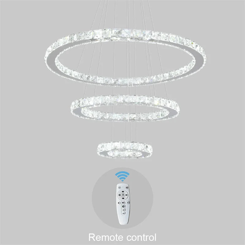 Modern Crystal Rings LED Chandelier Luxury Ceiling Lamp Remote Control