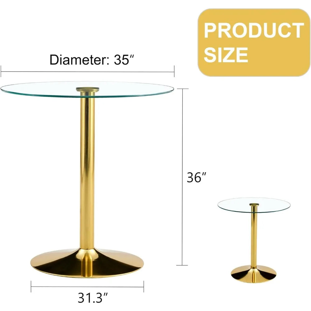 Round Counter Height Glass Bar Table 35 Inch Sturdy Golden Support