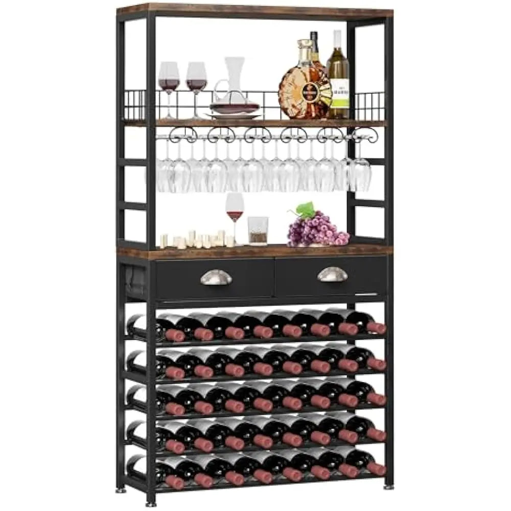 Bar Cabinet with Storage Wine Rack Freestanding 6-Tier Home Bar Furniture