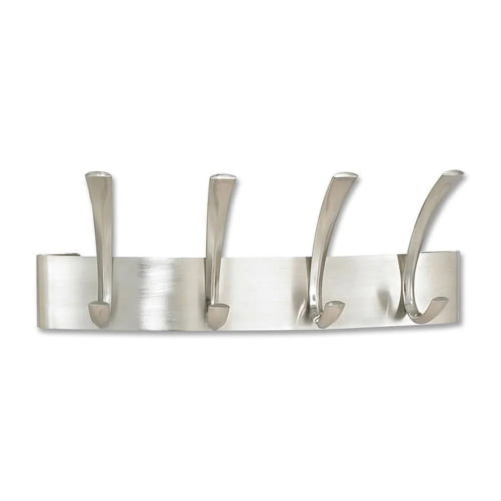 Wall Mounted Metal Coat Rack 4 Hooks Brushed Nickel Steel Hangers
