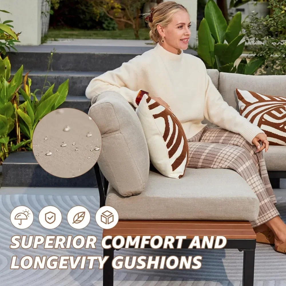 Ljustra Outdoor Sectional Sofa Metal Patio Furniture Set Detachable Backrest