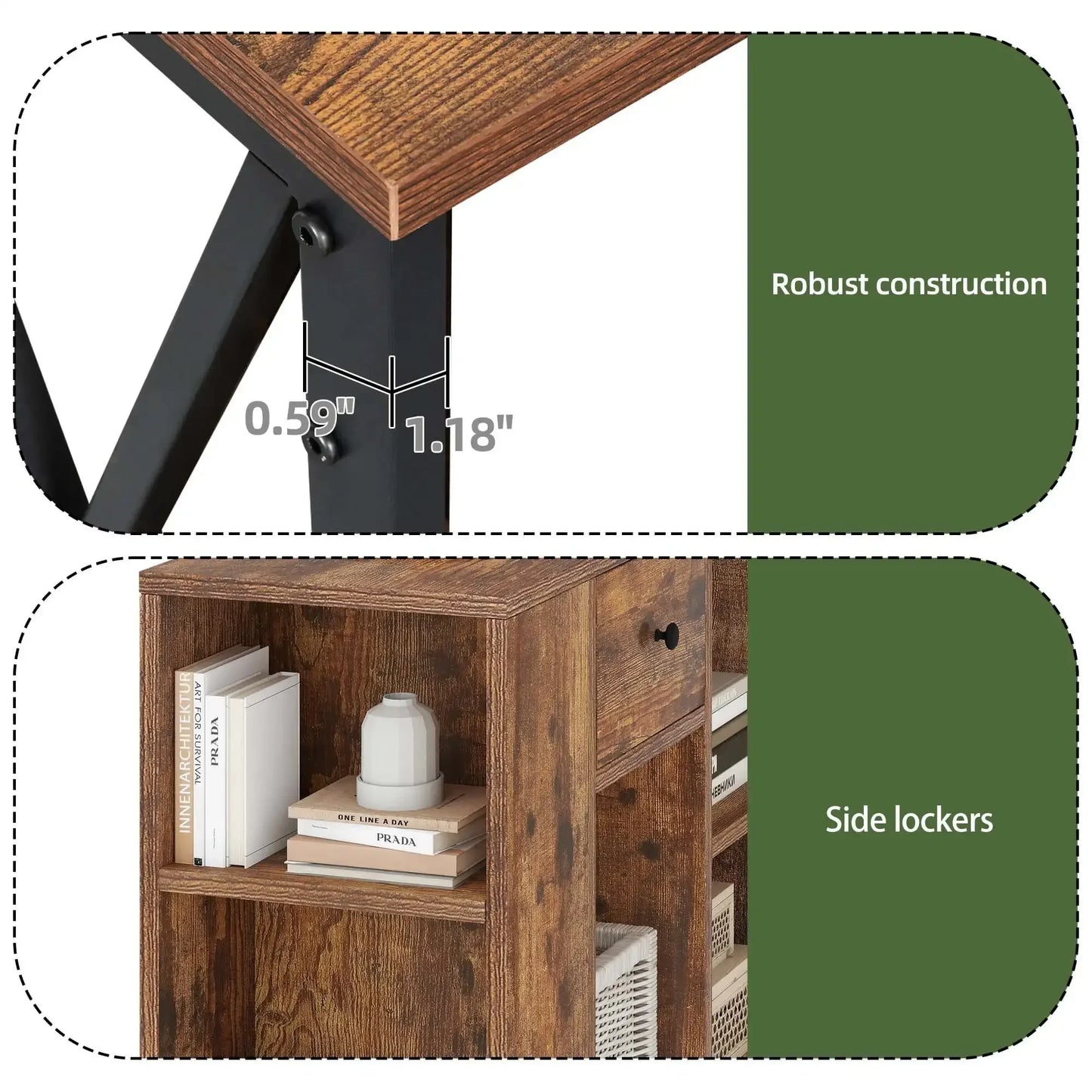 Rotating Writing Office Desk with Storage and Wheels for Home Office