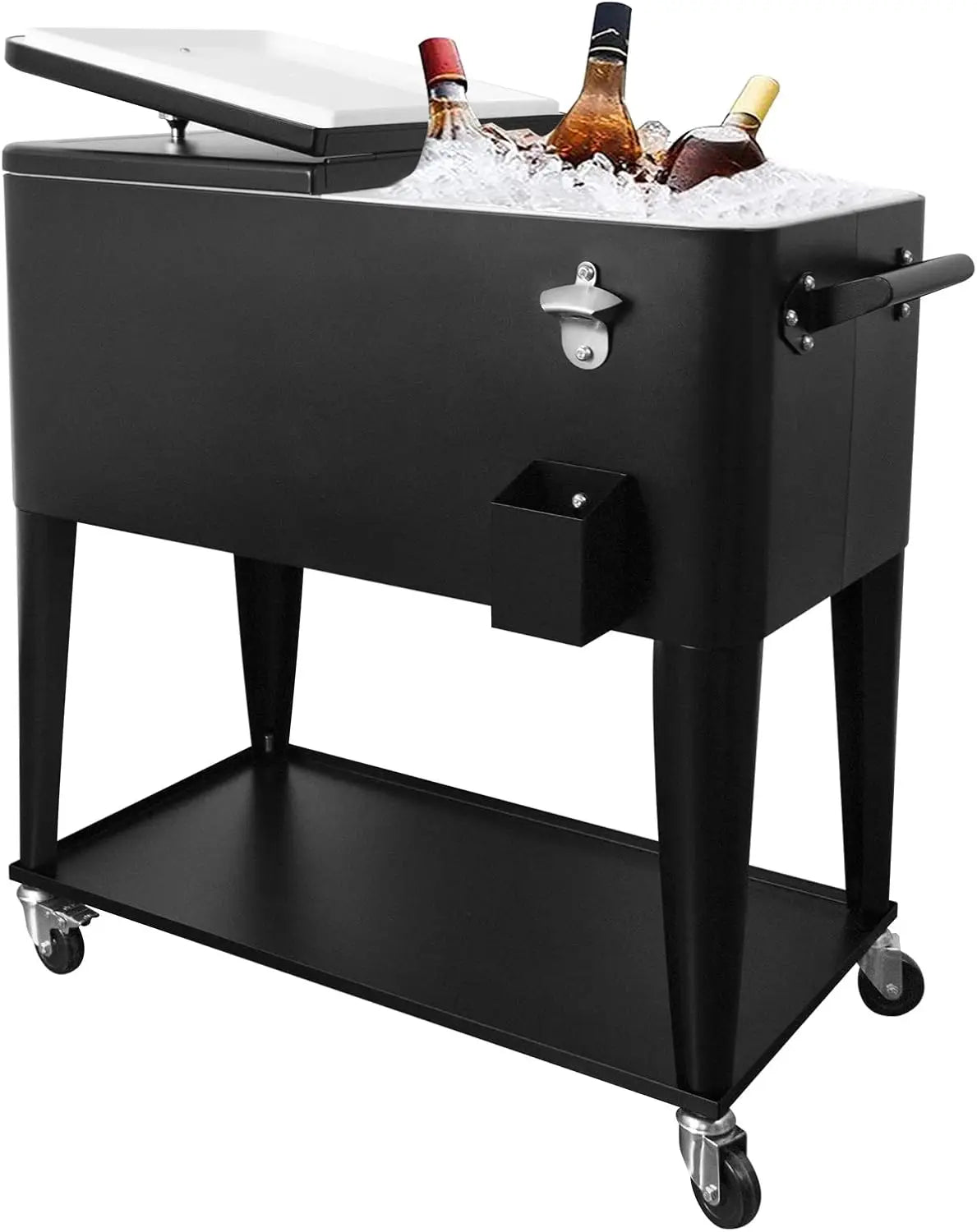 Portable Rolling Cooler Cart 80 Quart Outdoor Beverage Trolley