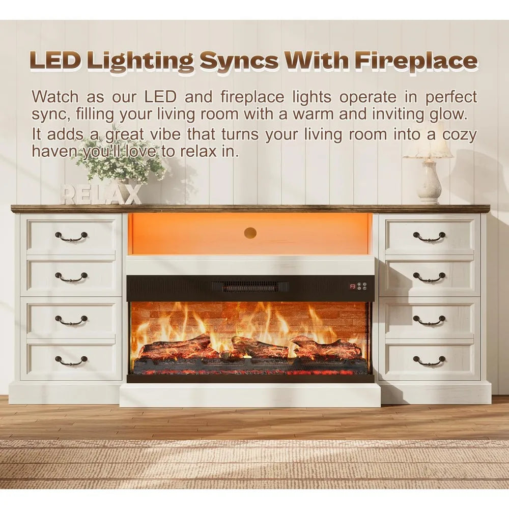 Fireplace TV Stand for 75 Inch TV 3-Sided Glass Entertainment Center