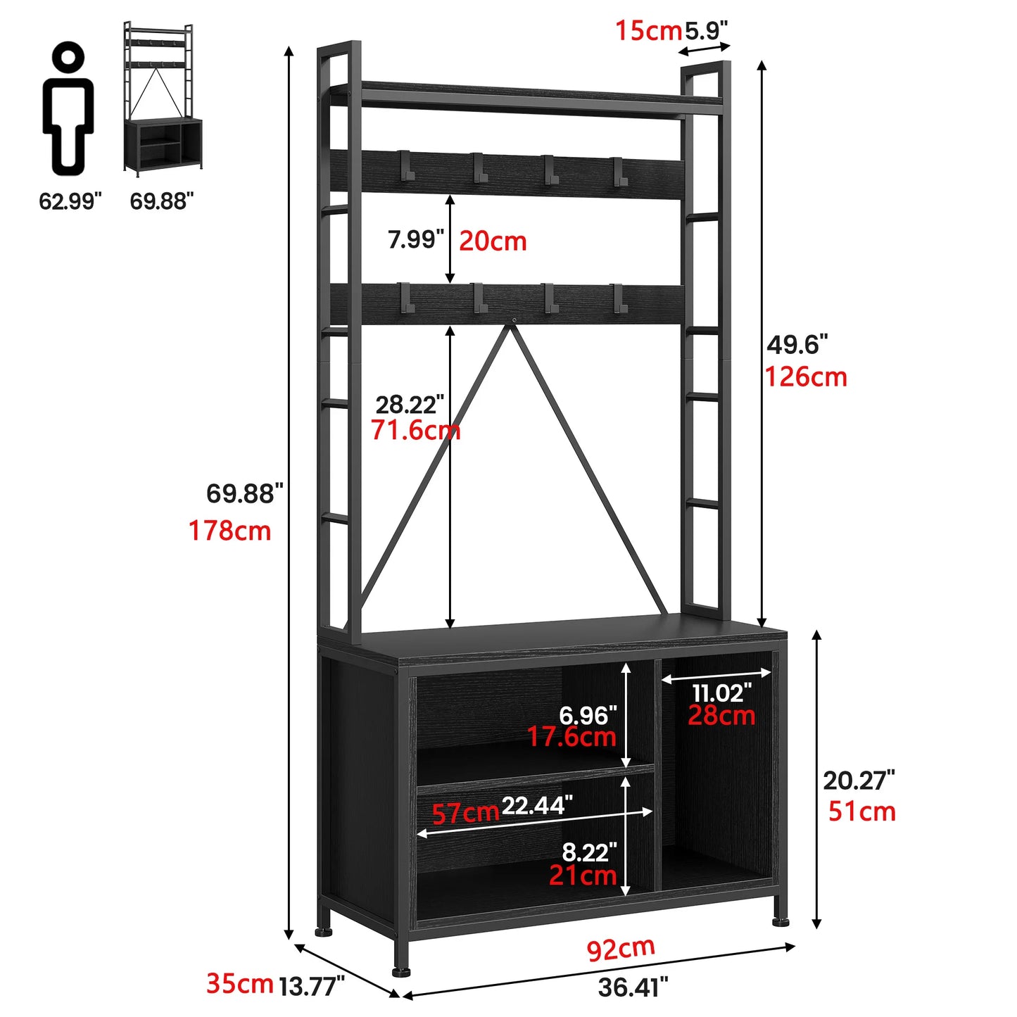 Hall Tree Entryway Bench Coat Rack Shoe Storage Industrial Style