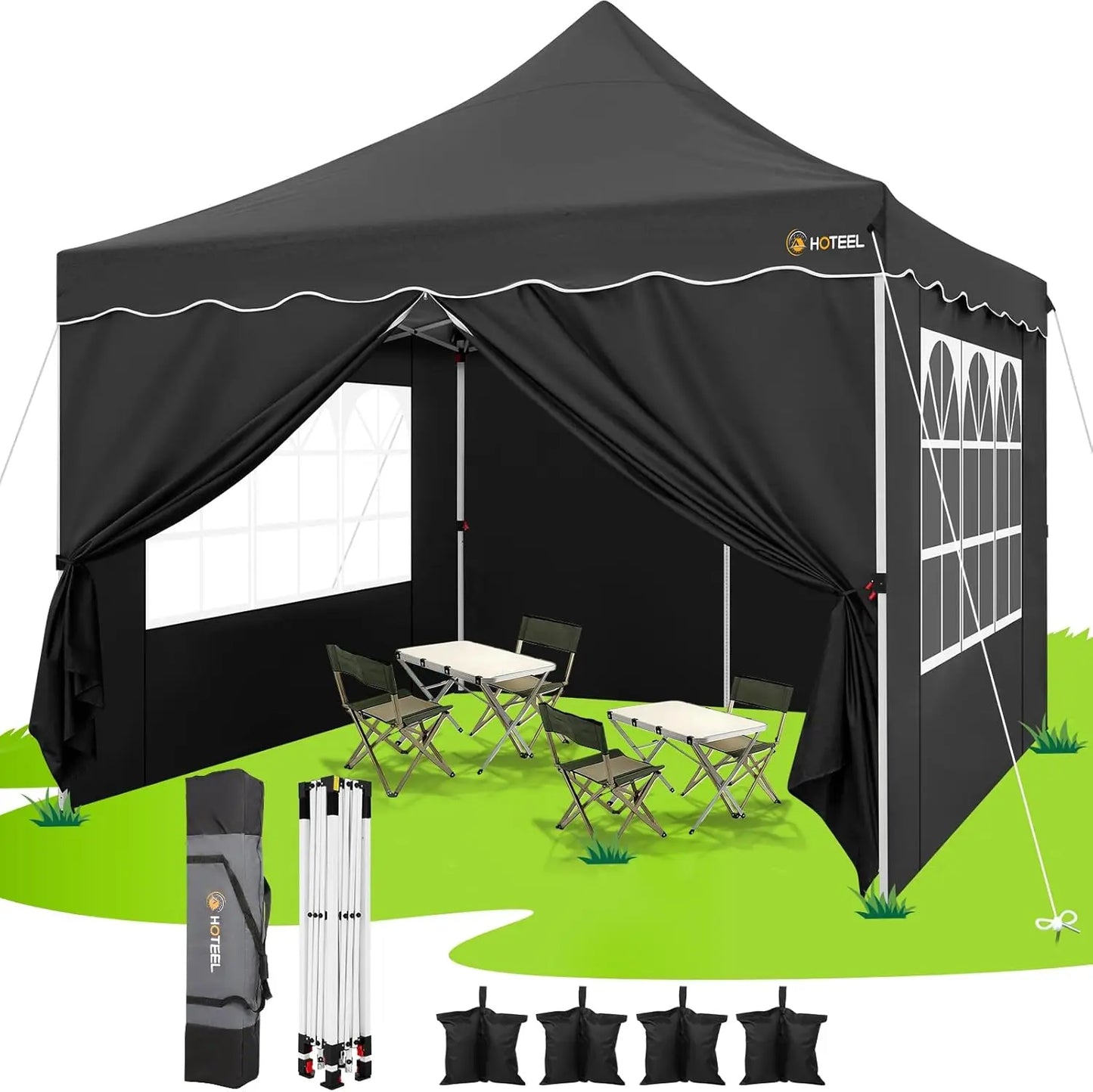 10x20 Pop Up Canopy Tent Waterproof Easy Setup with Sidewalls Sandbags