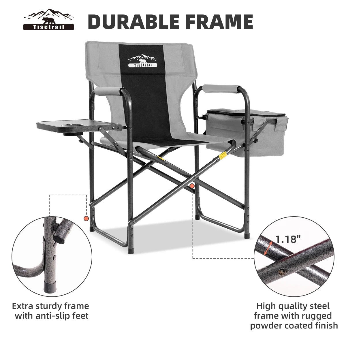 Tisetrail Camping Chair with Cooler Bag and Side Tray Outdoor Directors Chair