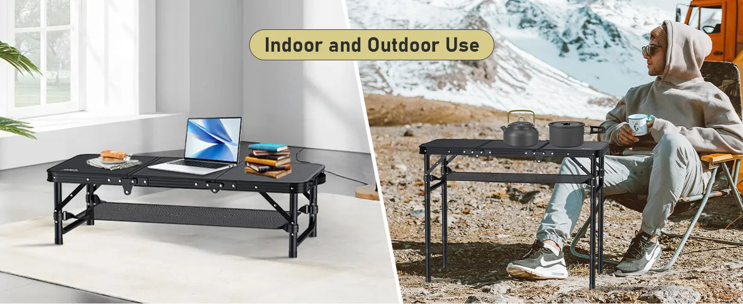 Folding Camping Table Portable Aluminum Adjustable Height Outdoor BBQ