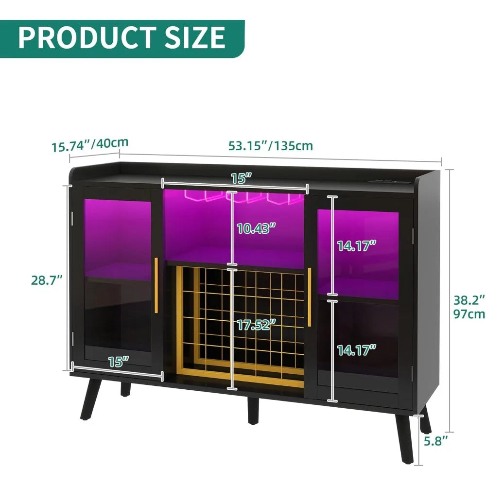 53 Inch Modern Wine Bar Cabinet Liquor Storage Buffet Home Furniture