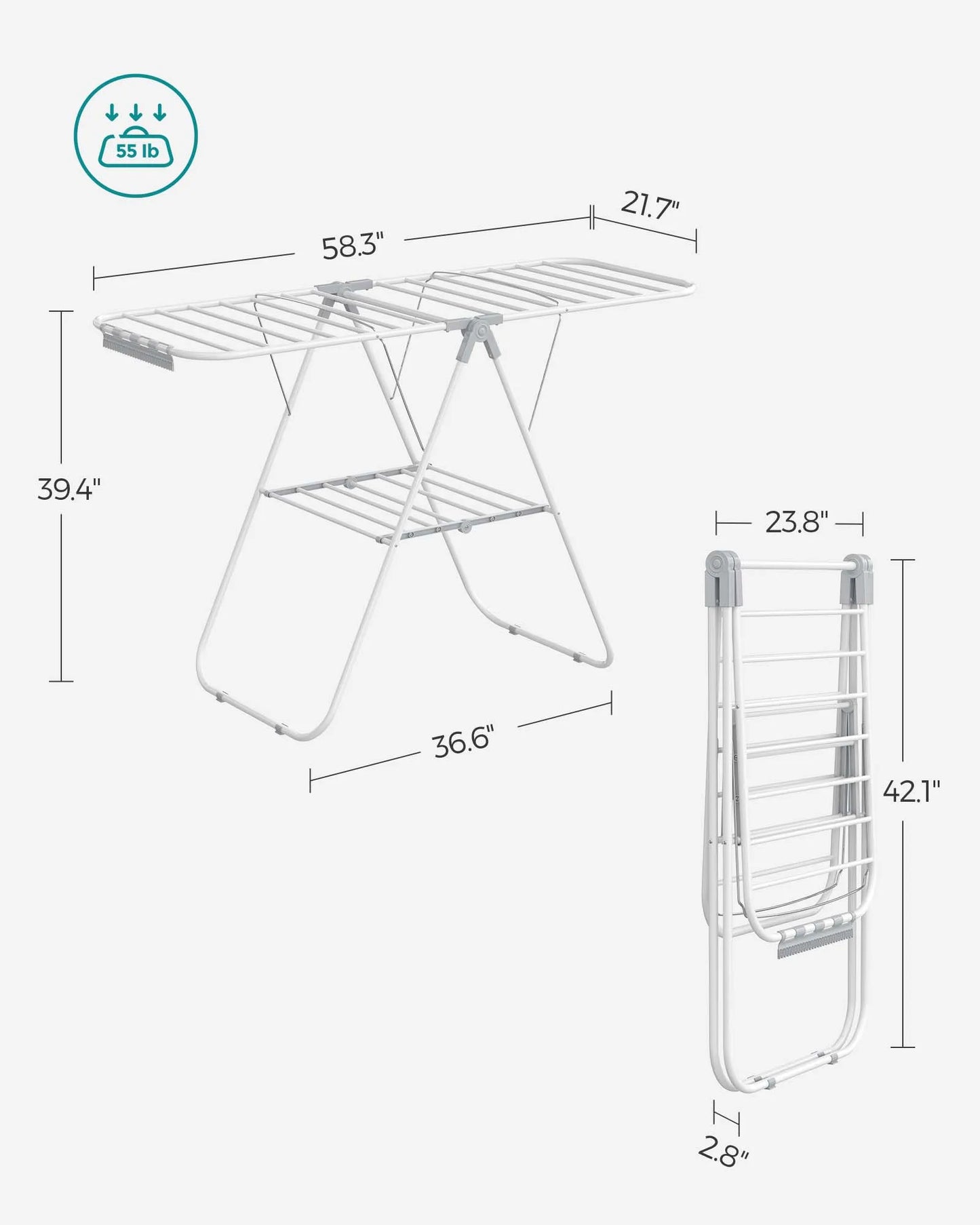 Ljustra Folding Clothes Drying Rack with Adjustable Wings and Clips