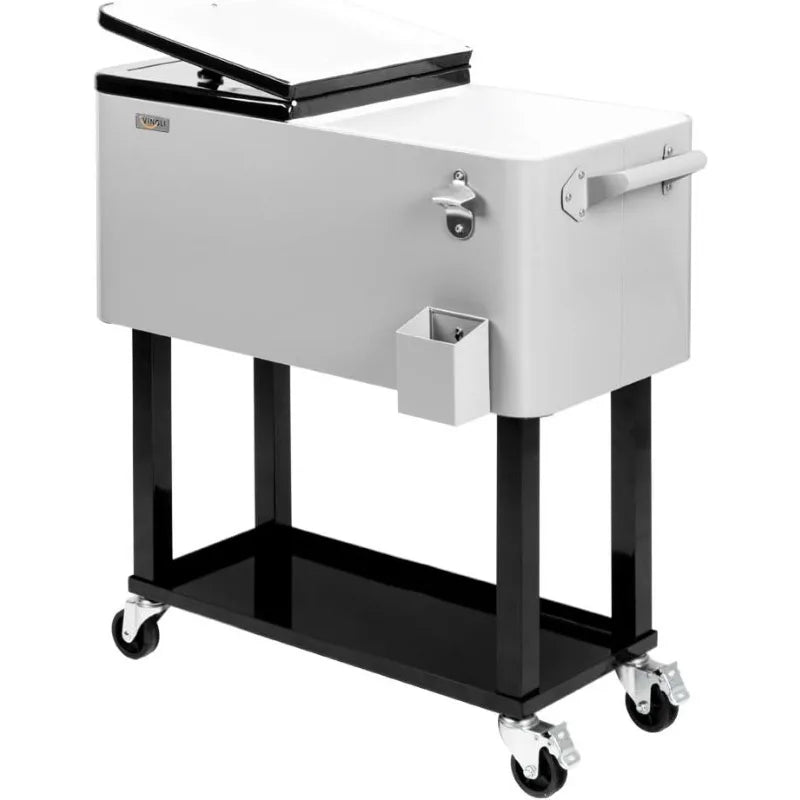 Ljustra 80 Quart Rolling Ice Chest Portable Cooler Cart with Shelf