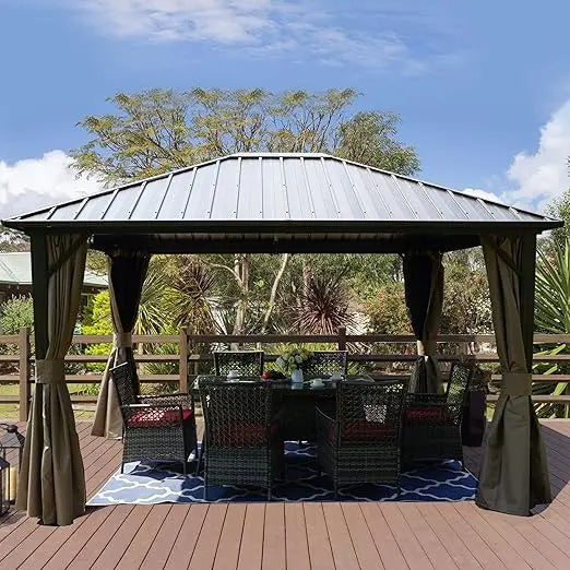 10x12 Hardtop Gazebo Metal Pavilion with Sidewalls for Patio Backyard