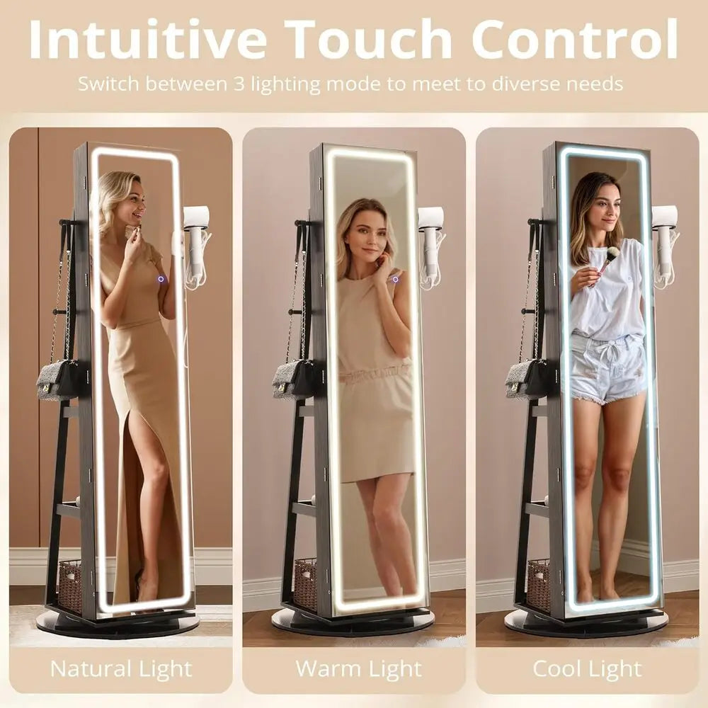 Ljustra LED Mirror Jewelry Cabinet 360° Swivel Lockable Armoire