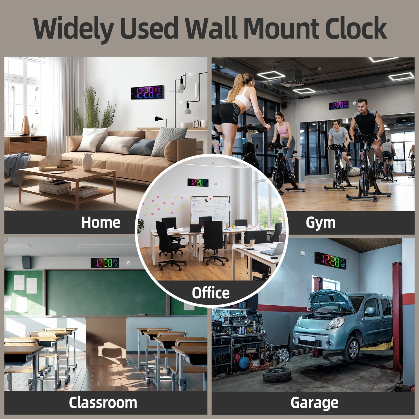 Large Digital Wall Clock LED Display Remote Alarm Temperature RGB
