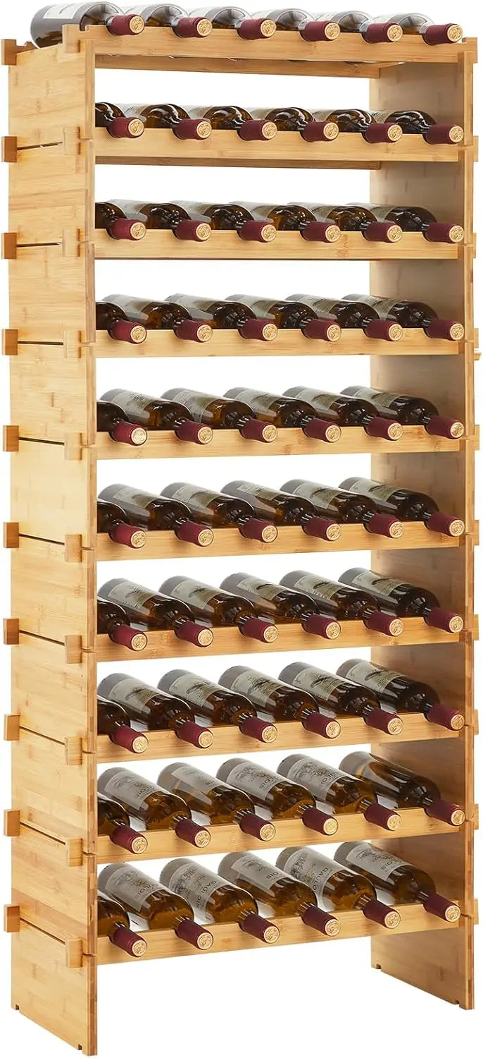 Bamboo Stackable Wine Rack Modular Freestanding Storage Shelf