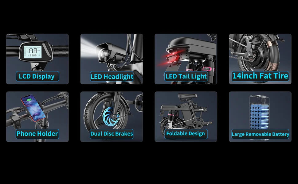 Folding Electric Bike 500W 48V 15AH Removable Battery 20MPH Commuter Ebike