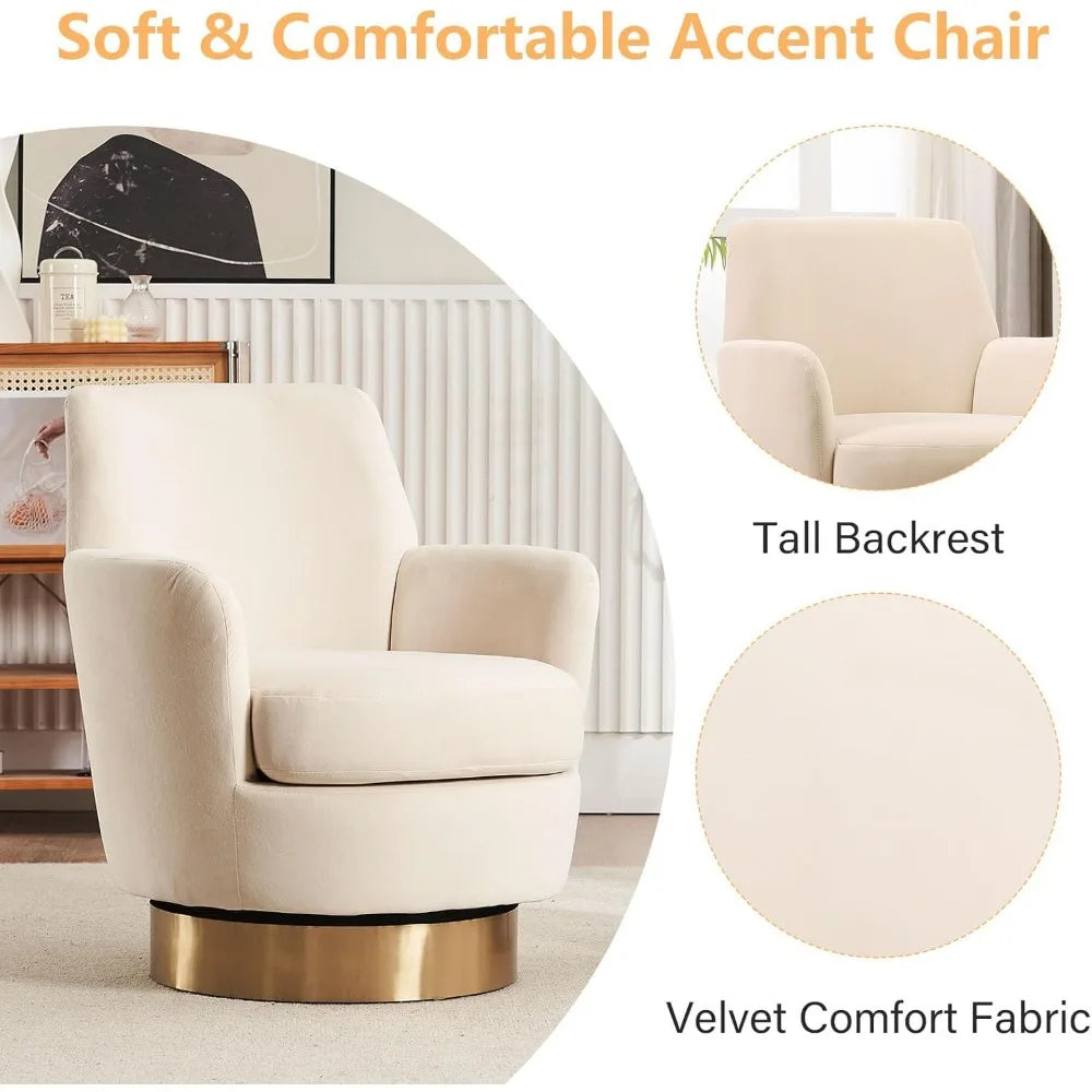 Swivel Barrel Chair Set of 2 Modern Velvet Accent Chairs 360 Degree