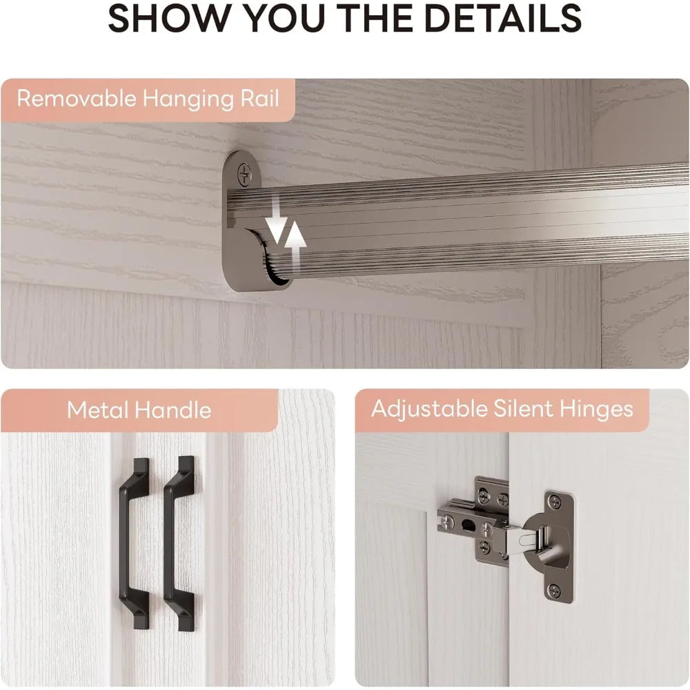 Armoire Wardrobe Closet 2 Doors 2 Drawers 70" H 36" W Wooden Storage