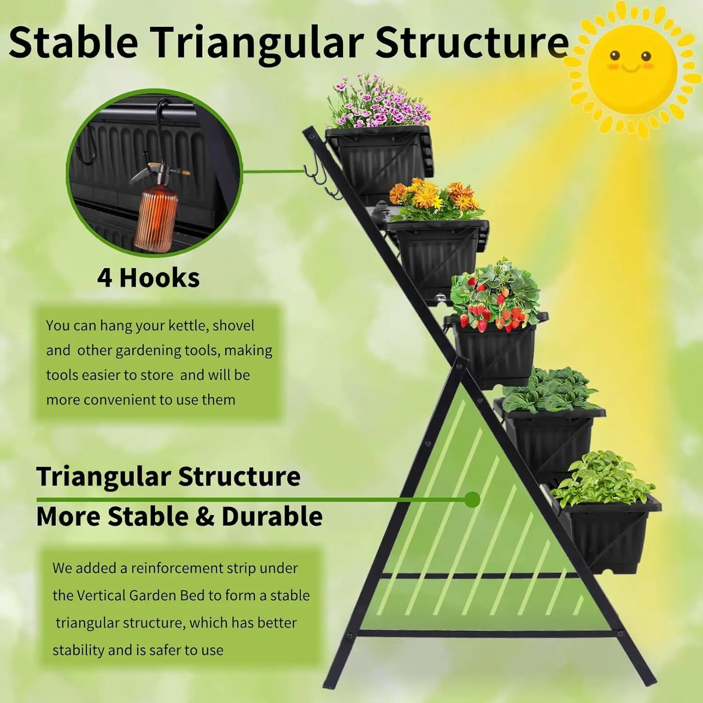 5 Tier Vertical Raised Garden Planter Outdoor Garden Bed with Hooks
