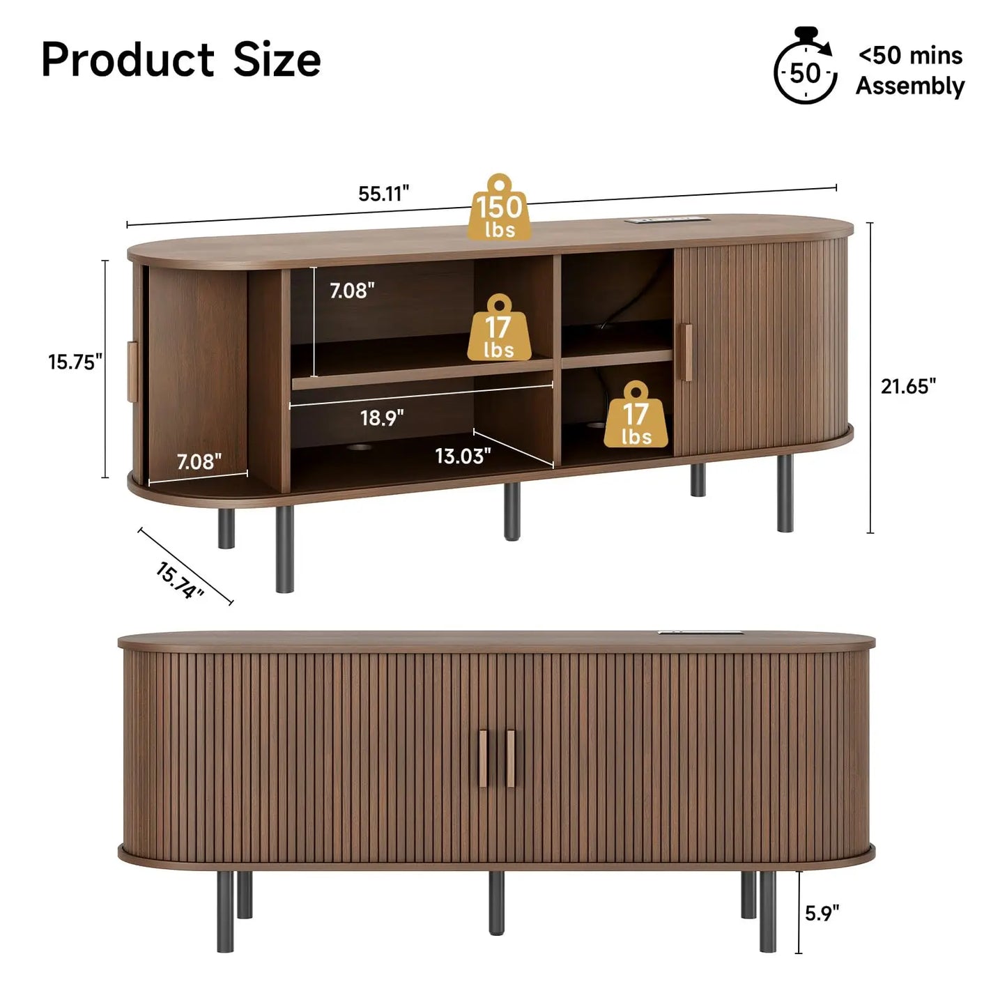 TV Stand with Power Outlet for TVs up to 70 Inch Adjustable Shelves