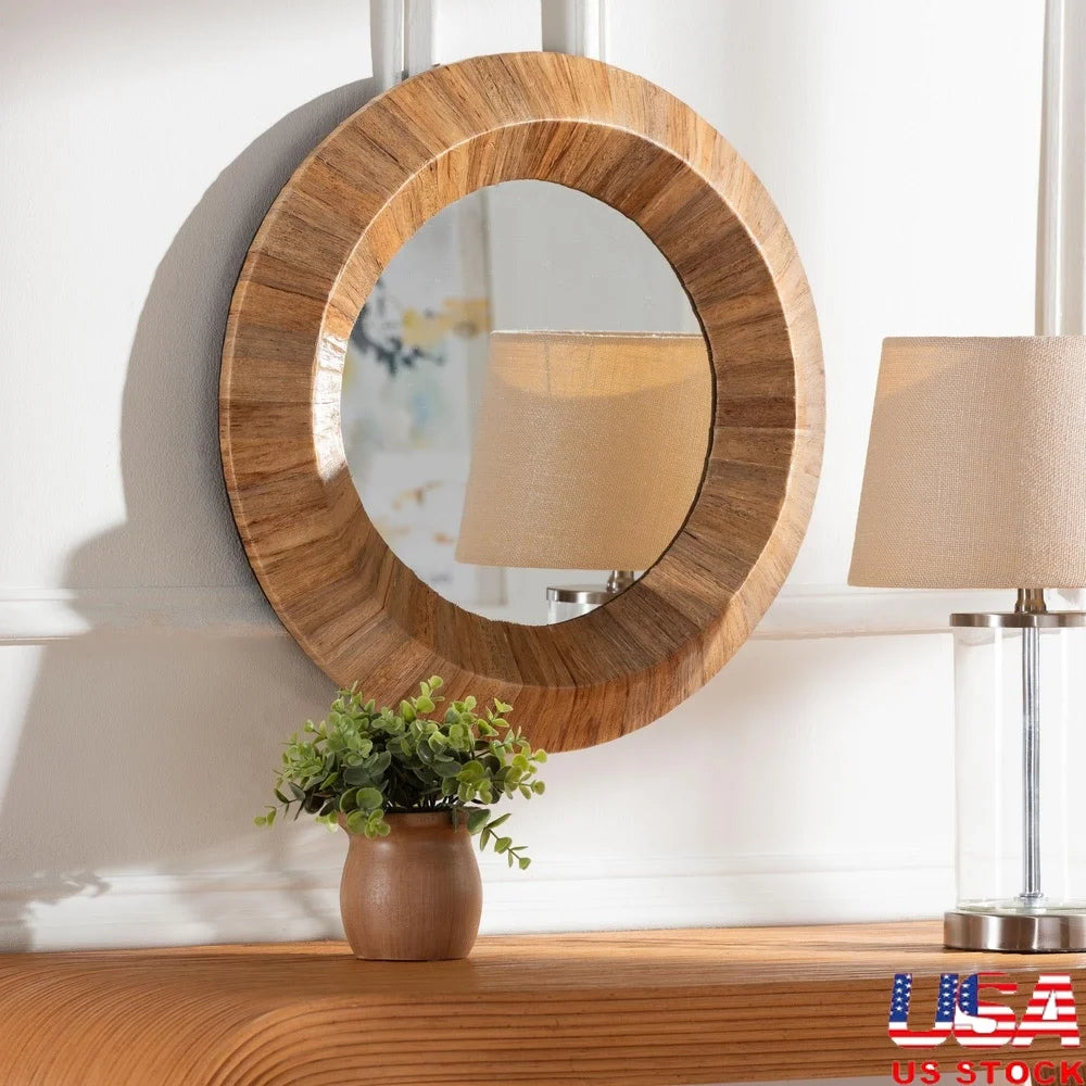 Bohemian Accent Wall Mirror Natural Grasscloth Frame Wall Decor 20"