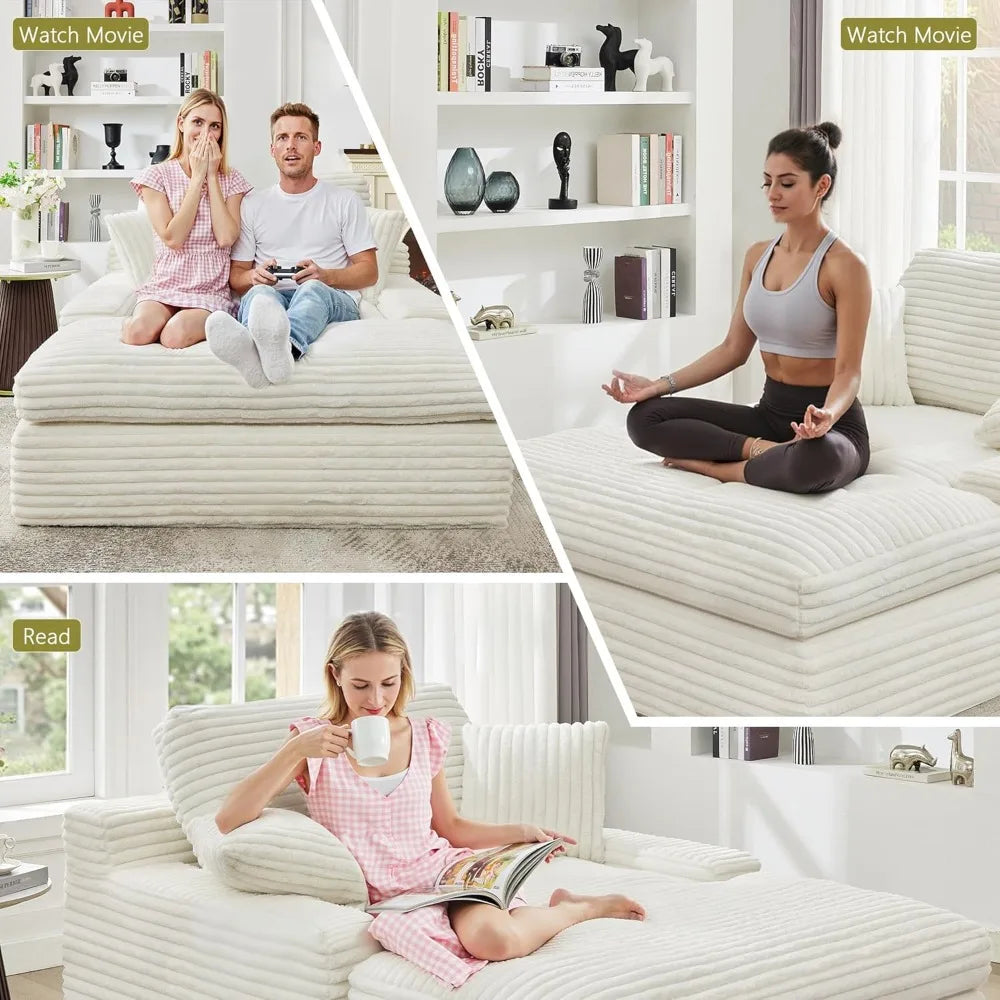 Oversized Chaise Lounge Sofa Chair Corduroy Memory Foam Reading Chair