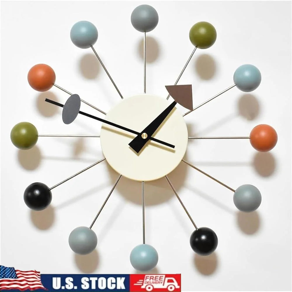 Wood Ball Wall Clock Modern Quartz Silent Decorative 13 Inch Home Office