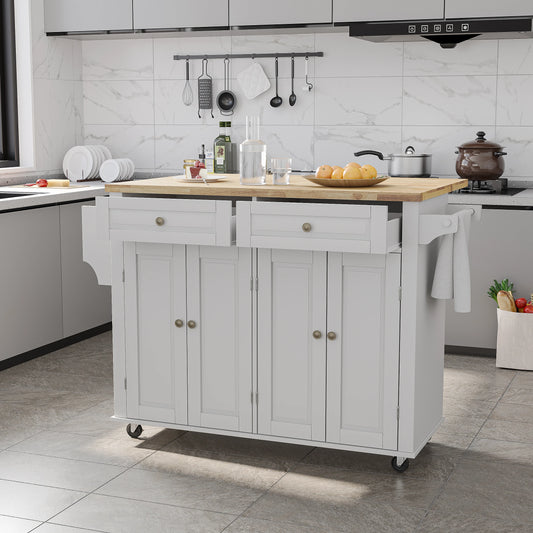 Rolling Kitchen Island on Wheels with Drop Leaf Storage Cabinet