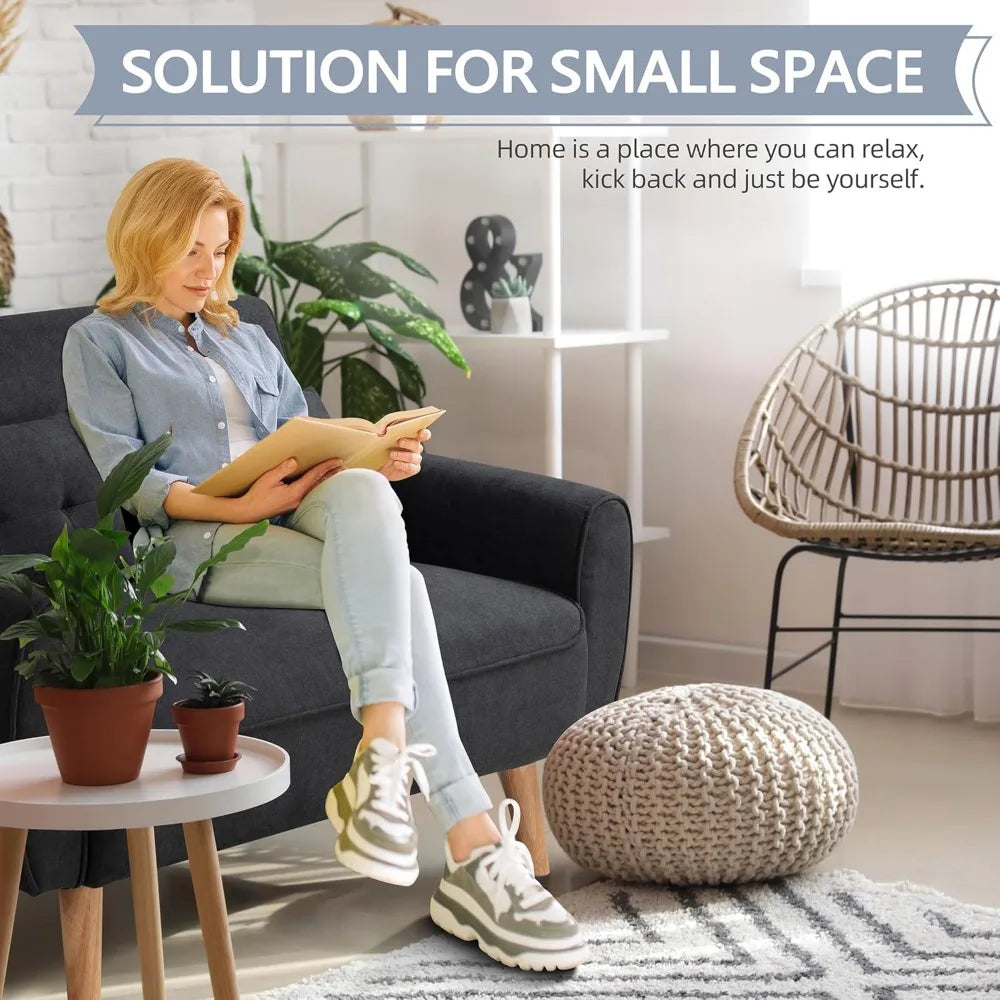 Small Modern Loveseat Sofa Mid Century Fabric Upholstered Couch