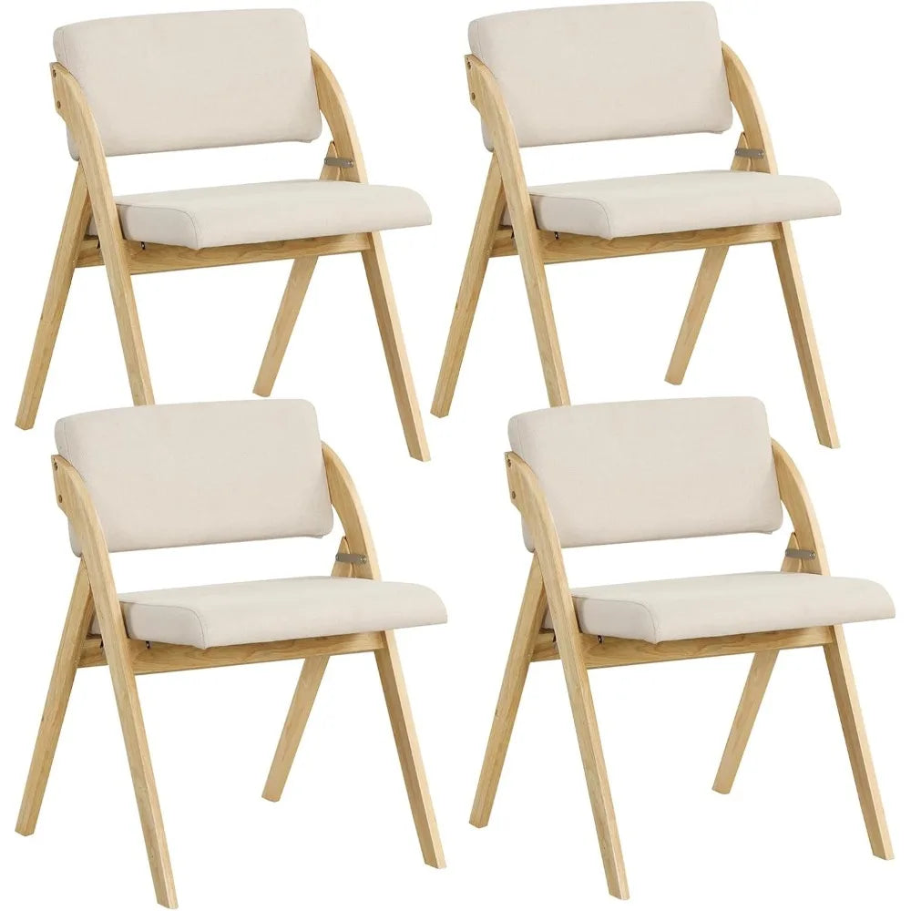 Folding Dining Chairs Set of 4 Upholstered Kitchen Chairs Rubber Wood