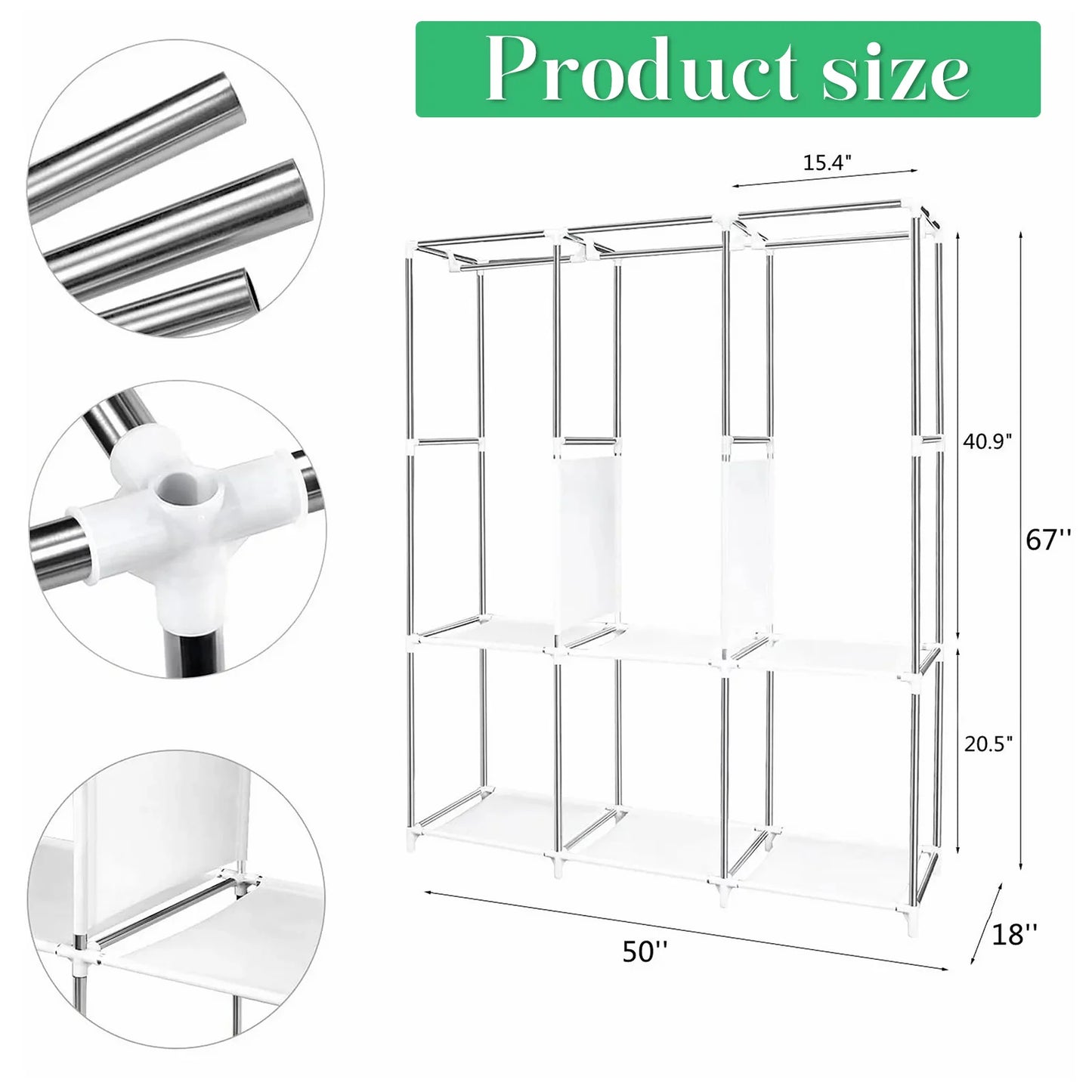 Portable Closet Organizer Rack Clothes Storage Shelf Easy Assembly